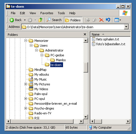 Windows Explorer: de Memorizer-mappen