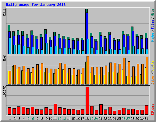 Daily usage for January 2013